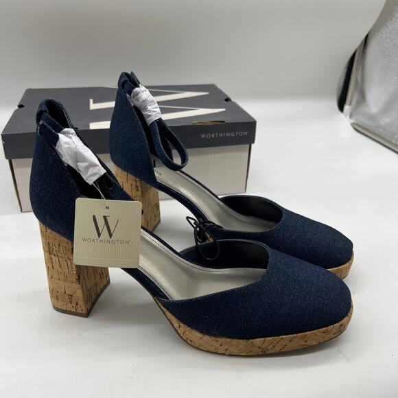 Worthington Womens Panama Block Heel Pumps Denim Size 11M - Picture 4 of 10